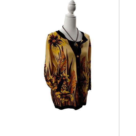 Bob Mackie L Cardigan WEARABLE ART Fall Flower Sweater 3/4 Sleeves Luxury Design - Picture 1 of 13